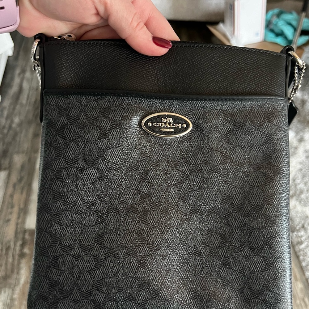 COACH Crossbody, black and gray with silver. It does have tags never used.